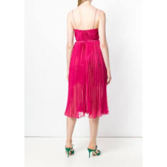 NWT Self-Portrait Fuchsia Pink Pleated Chiffon Midi Dress Size 10 - Picture 9 of 16